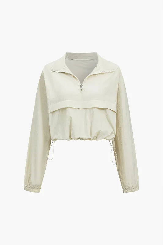 Luxury Fashion Discounts Solid Zipper Stand Collar Sports Long-Sleeve Top