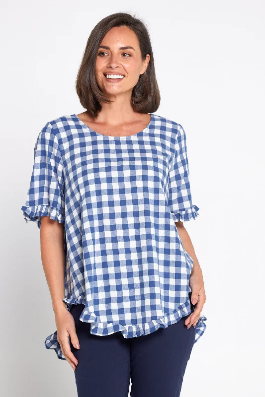 Savings That Make A Statement Blossom Top - Blue Gingham