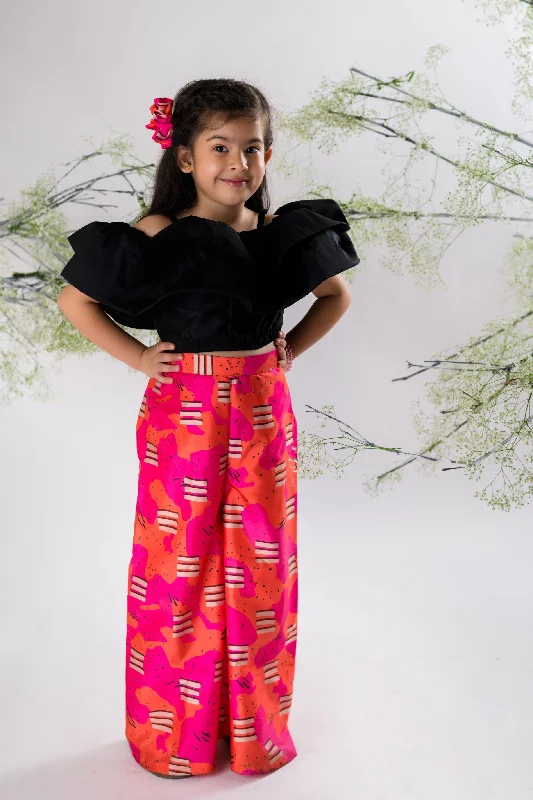 Comfort Meets Fashion Pre-Order: Black Layered Top with Candy Printed Pant