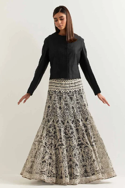 Limited Time Special Offer Black Top With Black & White Lace Mesh Skirt