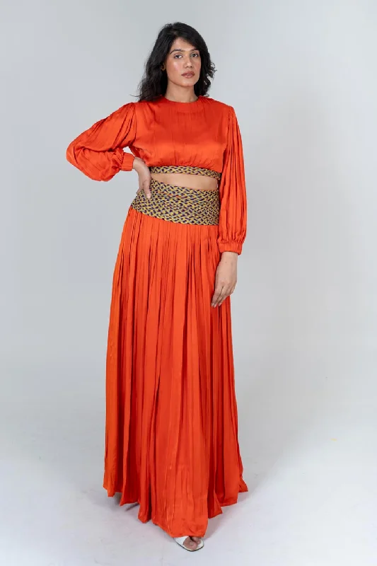 Trendy Looks On Sale Orange Braided Crop Top & Skirt Co-Ord Set