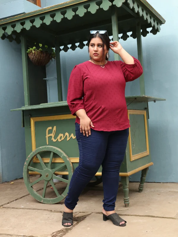 Top Brand Discounts Polyester Blend Top Round Neck Maroon