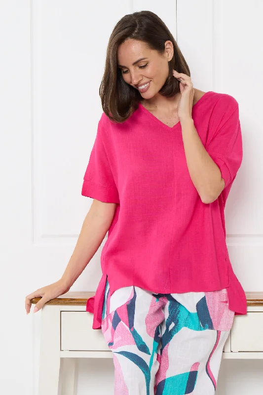 Bold Fashion Sales Sandra Linen & Cotton Top - Hot Pink