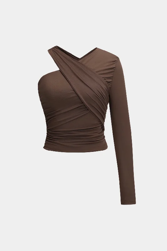 Seize Bargains One Shoulder Ruched Long-Sleeve Top