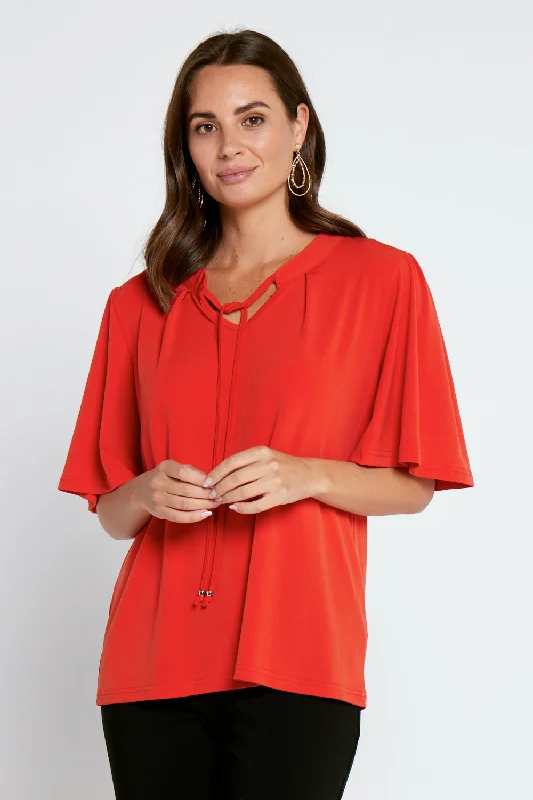 Street Chic Discounts Carrie Tie Neck Top - Red
