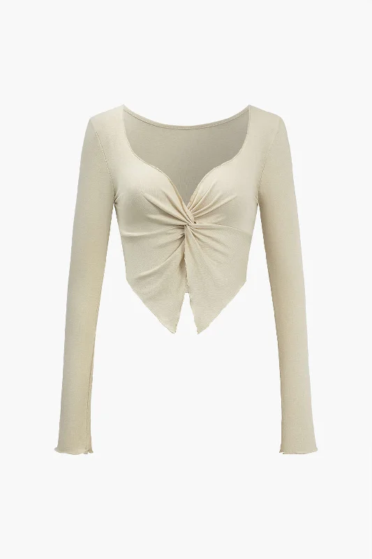 Cozy Comfort Style Sale Solid Twist Knot Long-Sleeve Top