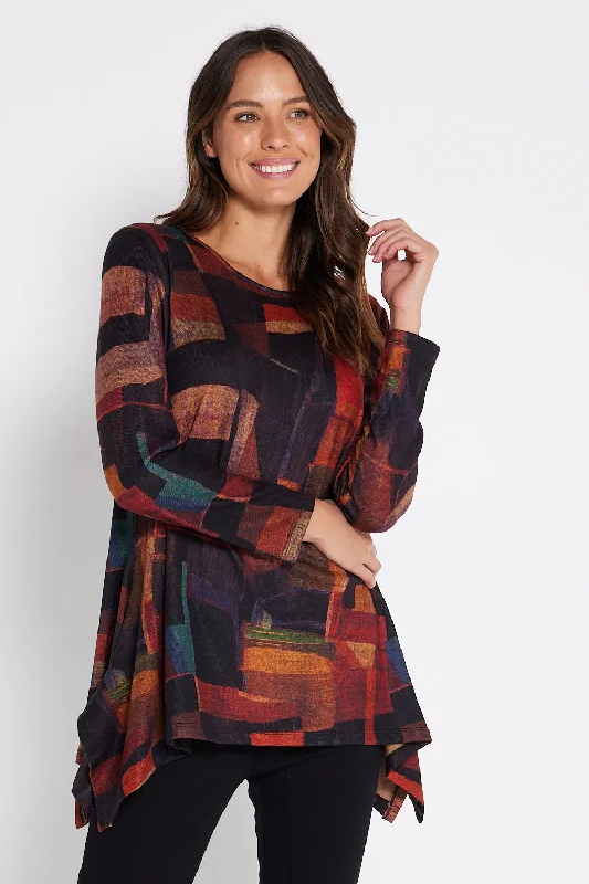 Luxury Fashion Printed Andrea Top - Russet Patchwork