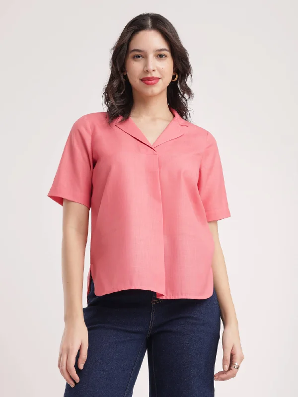 Unleash Your Trendy Side Cotton Pleat Detail Top - Blush Pink