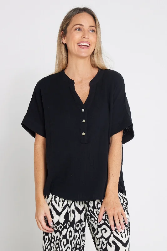 Affordable Luxury Fashion Gracie Cotton Muslin Top - Black