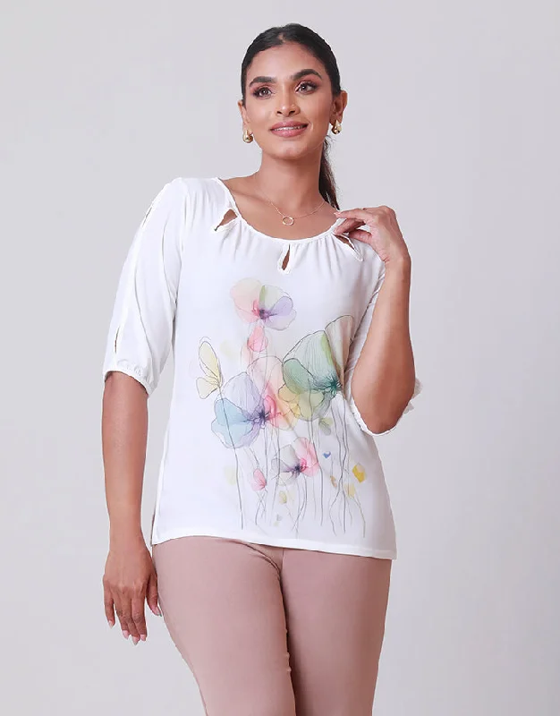 Fashion Sale Sublimation Print Top with Split Sleeves