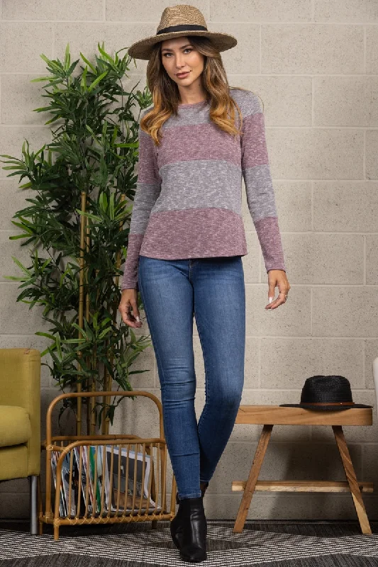 Huge Price Cuts On Your Must-Haves PLUM/GRAY PULL OVER SWEATER TOP TJ11307