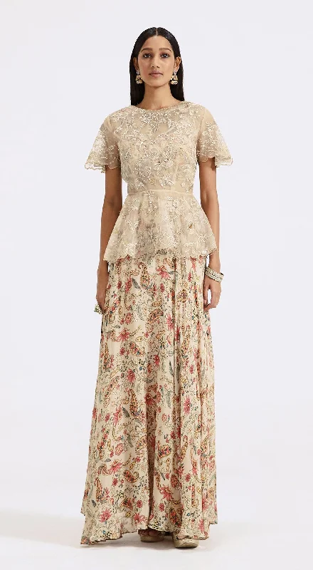 Edgy Fashion Deals Grey Embroidered Top & Skirt Set