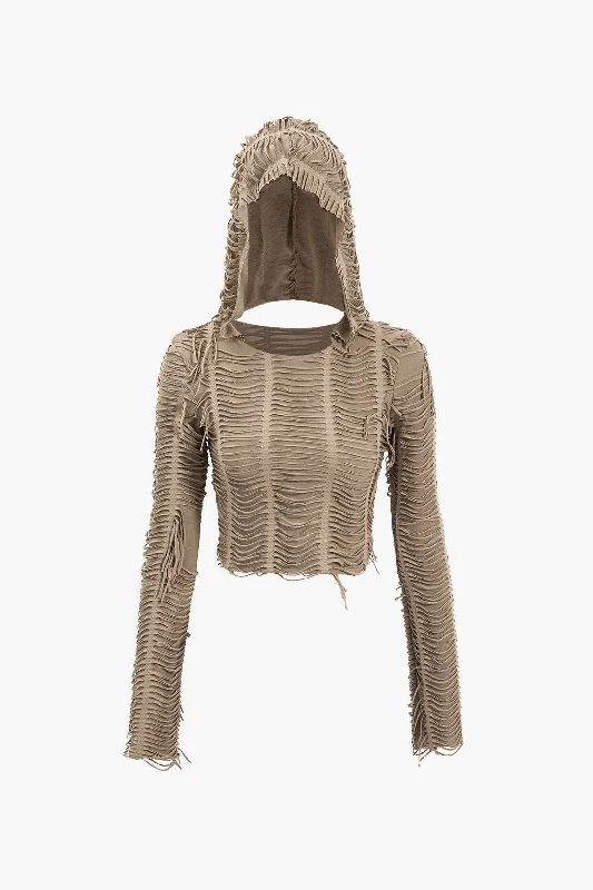 Luxury Casual Deals Solid Fringe Long-Sleeve Hooded Top