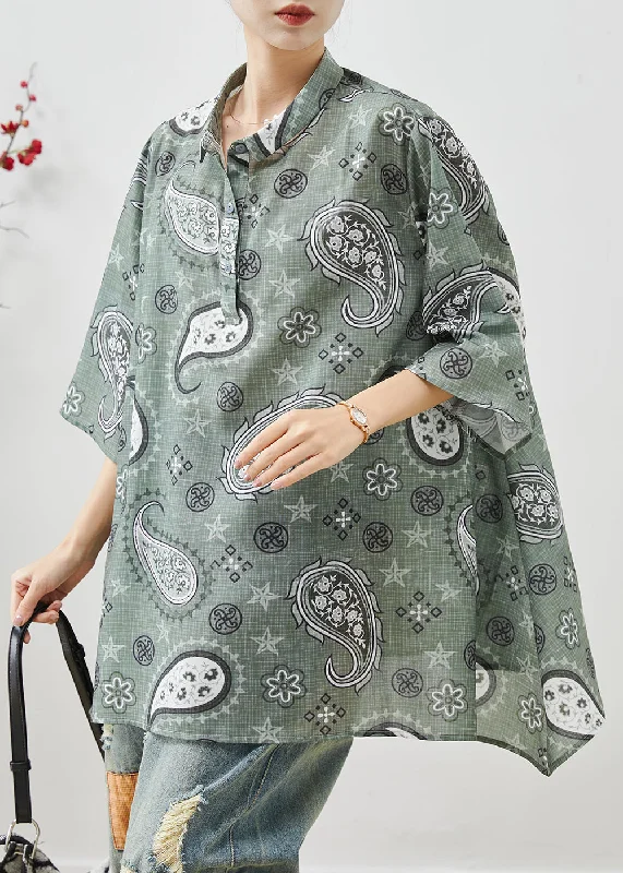 Exclusive Deals For This Week Only Women Grey Oversized Print Cotton Shirt Top Summer Exclusive Deals For This Week Only Women Grey Oversized Print Cotton Shirt Top Summer