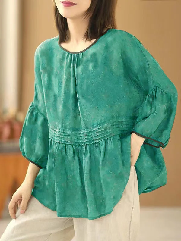 Hot Brand Discounts Handmade cyan-blue O Neck Print Wrinkled Patchwork Cotton Top Summer Hot Brand Discounts Handmade cyan-blue O Neck Print Wrinkled Patchwork Cotton Top Summer