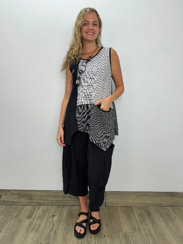 Huge Discounts This Week Patchwork Black and White Checkered Top