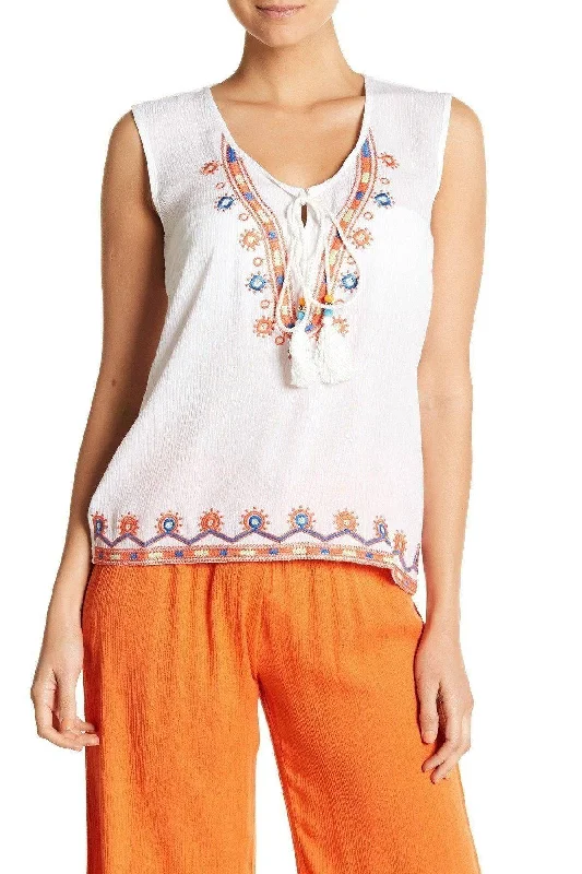 Affordable Luxury Fashion Women's Bohemian Embroidered White Top with Tassels | Summer Tops