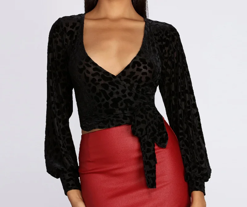 Trend Leading Collection Leopard Print Mesh Wrap Top
