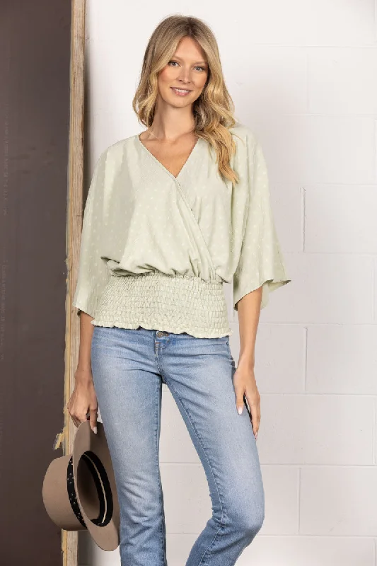 Hurry – Weekend Sale Ends Soon SAGE SWISS DOT DOLMAN SLEEVES TIERED BANDED HEM TOP TM6193H Hurry – Weekend Sale Ends Soon SAGE SWISS DOT DOLMAN SLEEVES TIERED BANDED HEM TOP TM6193H