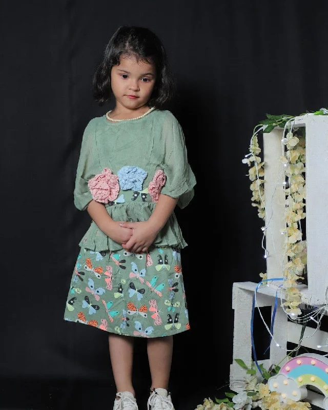 Vintage-Inspired Style Offers Pre-Order: Green Peplum top with Butterfly Skirt