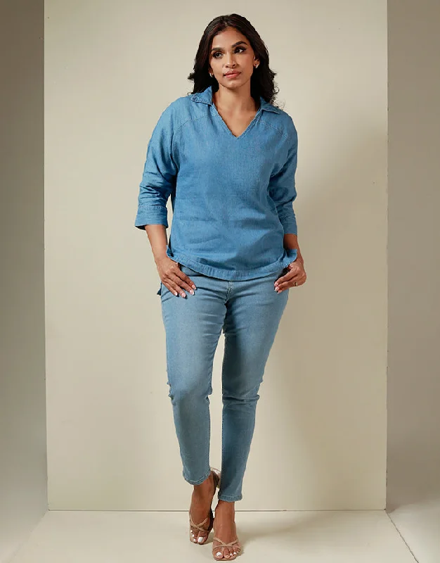 End-Of-Week Exclusive Deals Denim Top with ¾ Sleeves