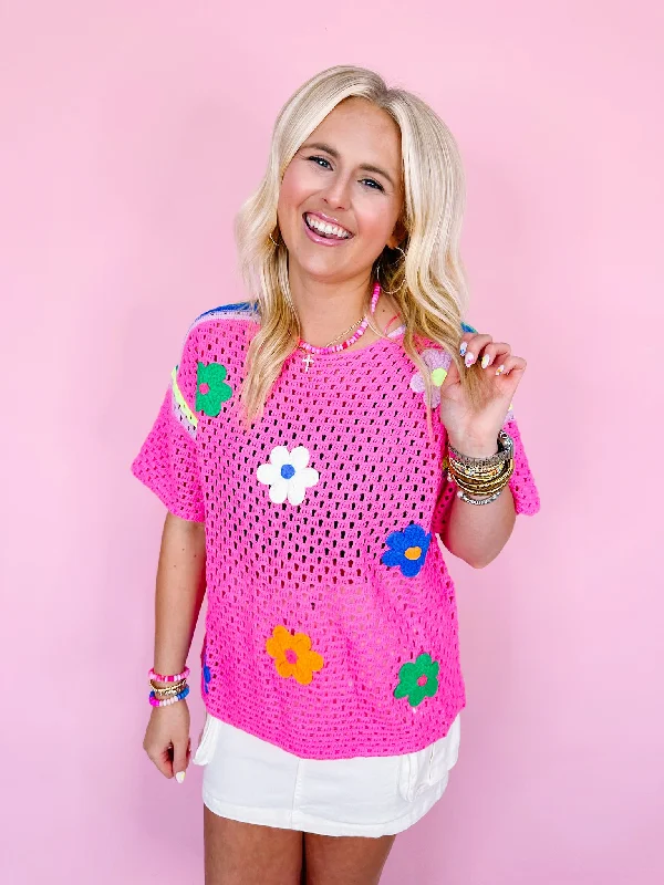 Get More, Spend Less Today AWESOME BLOSSOM CROCHET TOP - PINK