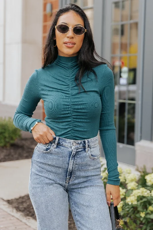 Statement Pieces At Statement Savings Green Cinched Mock Neck Top - FINAL SALE