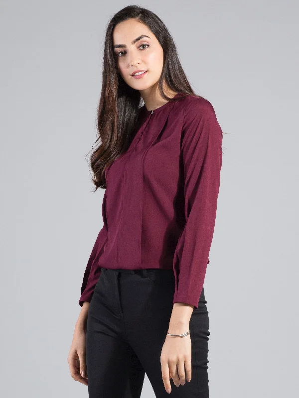 Exclusive Prices For A Limited Time Broad Pleat Front Keyhole Top - Maroon
