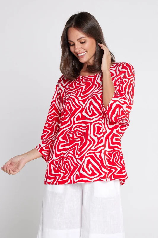 Weekend Style Deals – Limited Availability Summer Ease Top - Red/White Swirl