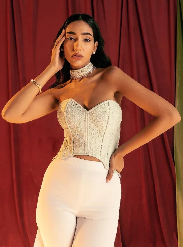 Absurdly Cheap Sale Quinn Sage Green Embroidered Jacquard Corset Top