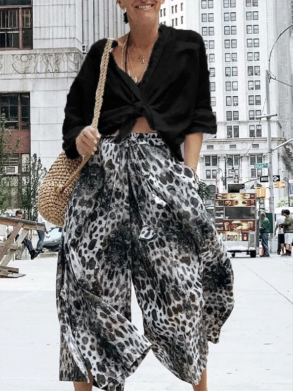 Big Savings Fashionable Retro Casual Loose Shirt Tops Leopard Print Suit
