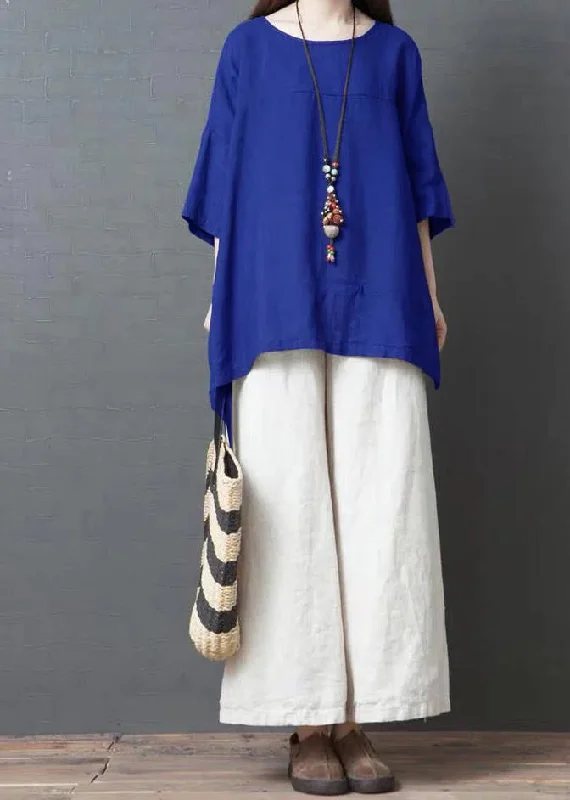 Top Deals Handmade Royal Blue Linen Cotton low high design Shirt Top