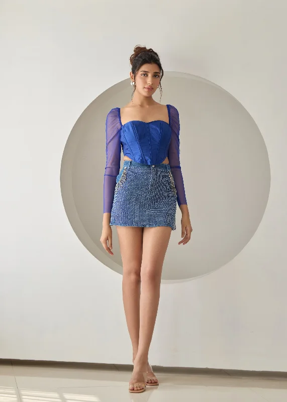 Your Chance To Save Big This Weekend Carla Dark Blue Silk Corset Top
