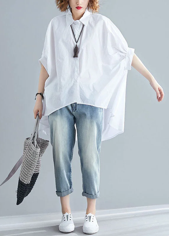 Effortless Style, Effortless Savings White Patchwork Cotton Shirts Top Asymmetrical Wrinkled Summer Effortless Style, Effortless Savings White Patchwork Cotton Shirts Top Asymmetrical Wrinkled Summer