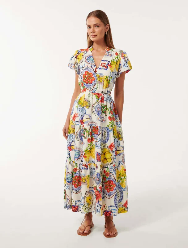 Women's Trendy Outfits Jacqueline Puff Sleeve Tiered Midi Dress