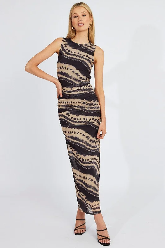 Women's Loungewear Clothes Multi Abstract Bodycon Dress Sleeveless Mesh