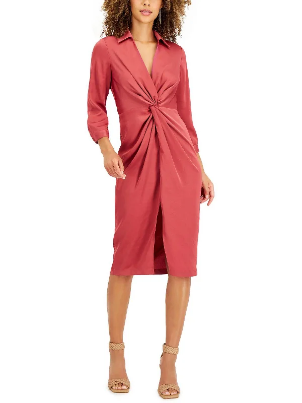 Sale Clothes Online Petites Womens Twist Front Knee Wear to Work Dress