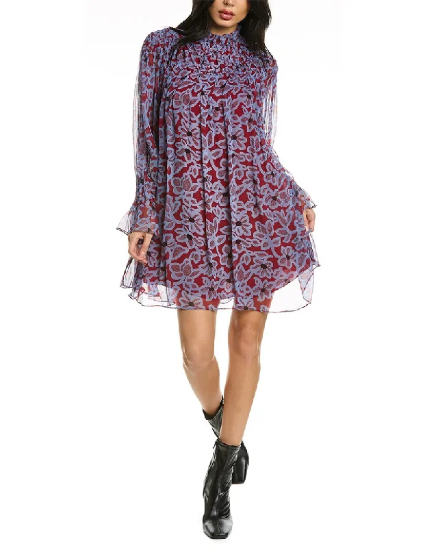 Affordable Fashion Clothing For Women Rebecca Taylor Vera Fleur Smocked Silk Shift Dress