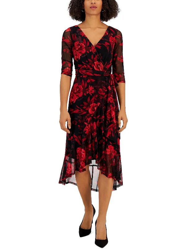 Stylish Women's Outerwear Apparel Womens Mesh Floral Fit & Flare Dress